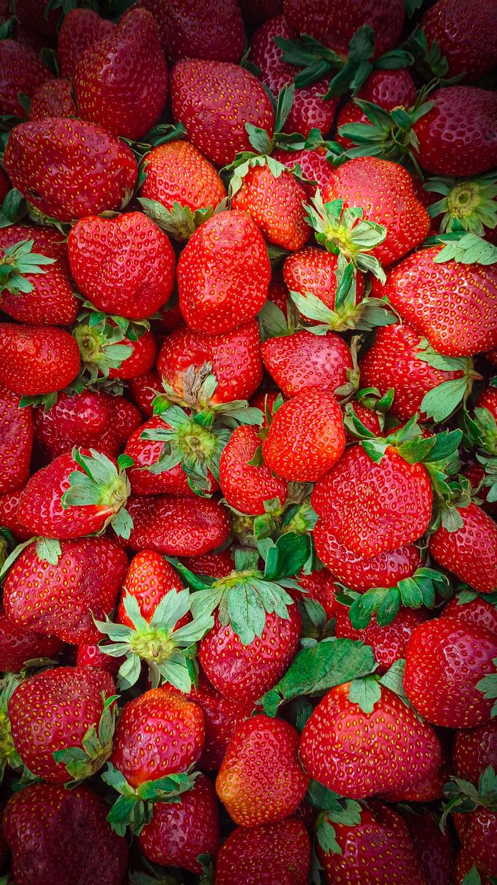 A vibrant collection of ripe red strawberries showcasing fresh textures and colors.